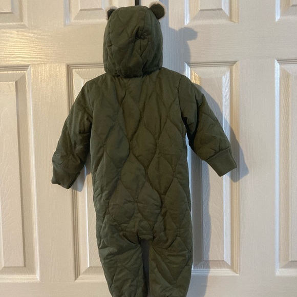 Baby Gap Olive Green Quilted Snowsuit With Hood Size 6-12 Months New Without Tag - Picture 9 of 9